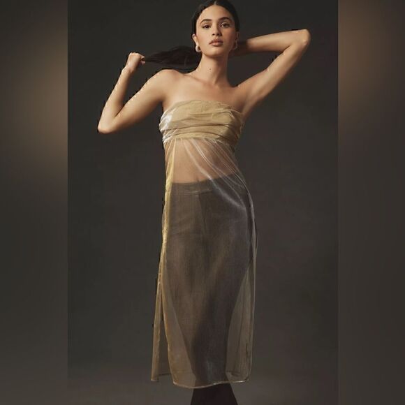 By Anthropologie Strapless Sheer Metallic Tunic Top NWT Size M - Picture 5 of 7